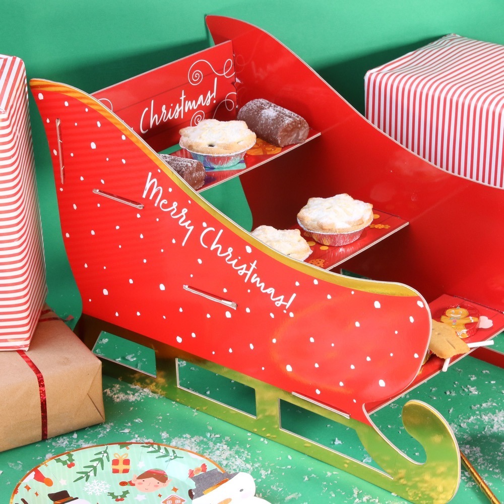 Santa Sleigh Cake Stand - 3 Tier Festive Display