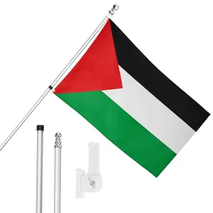 Large 5ft X 3ft Palestine Flag with 6ft Pole & Wall Bracket