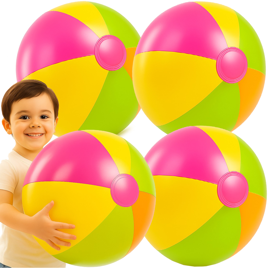 6-Pack Giant Inflatable Beach Balls – 22''/56cm Multi-Coloured Summer Toy in Yellow, Pink, Green & Orange