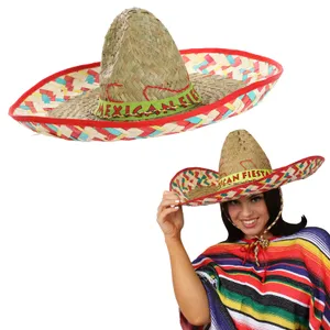 Red Embroidered Mexican Straw Sombrero