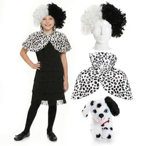 Child's Evil Dog Lady Costume | 4 Pcs | Dress, Cape, Wig & Dalmatian