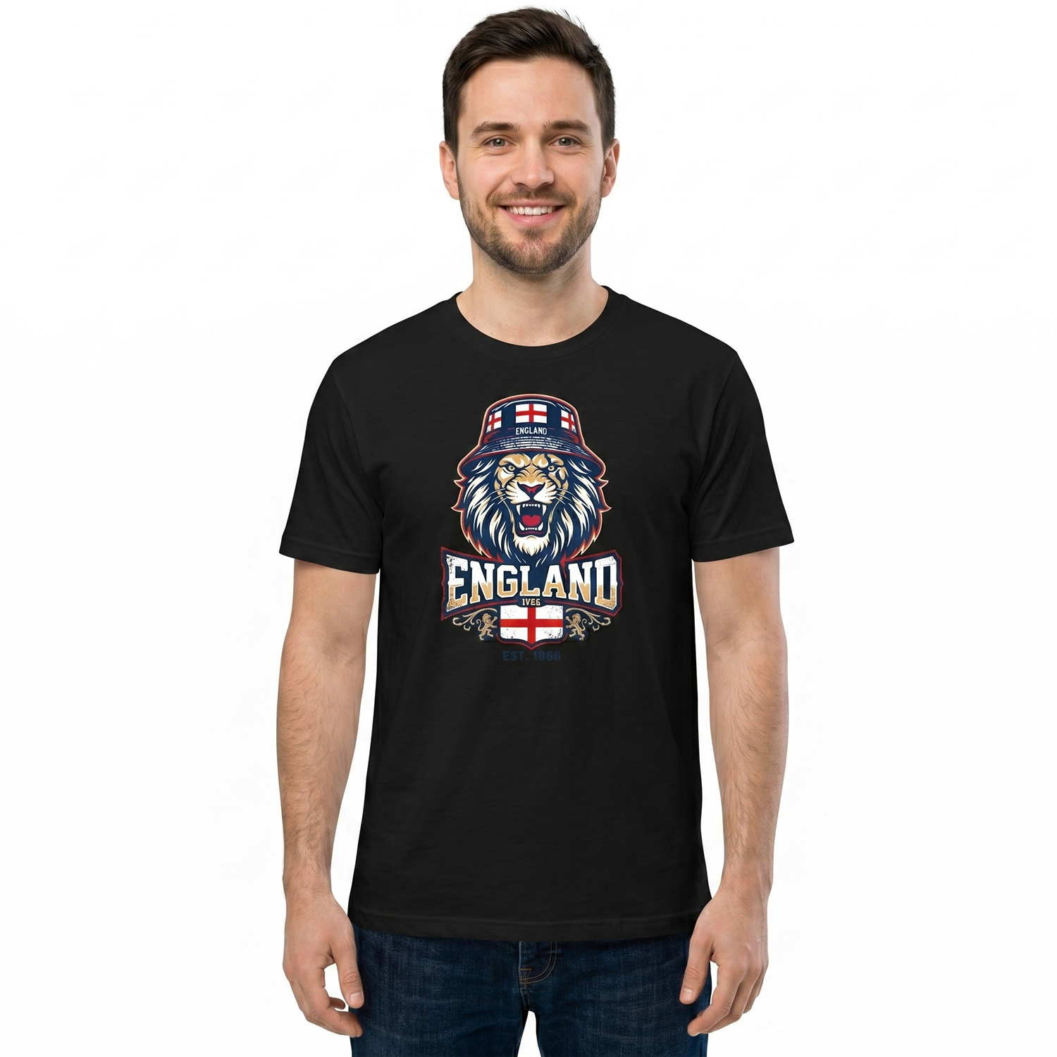 Adults Black England Lion Bucket Hat T-Shirt | Football Supporter Graphic Tee