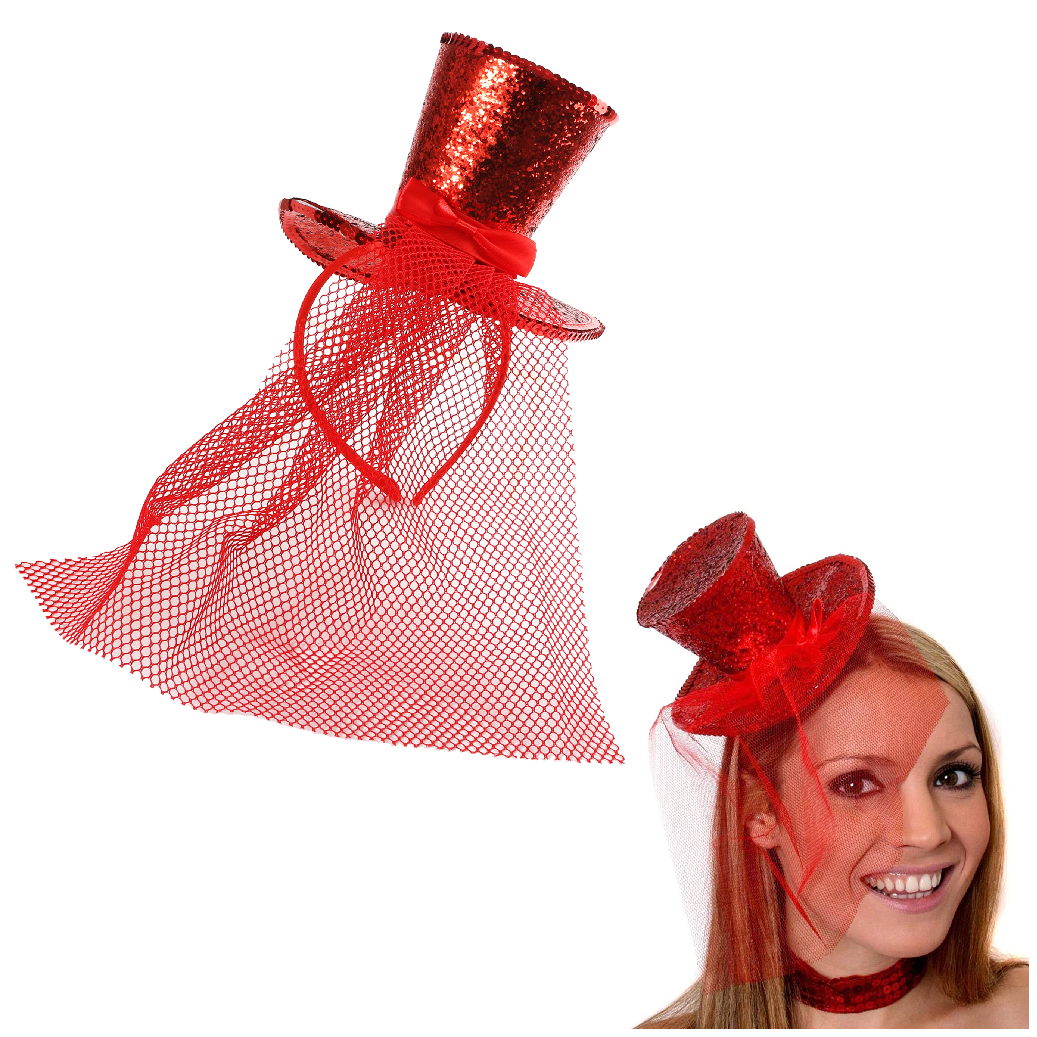 Mini Red Glitter Fascinator Top Hat