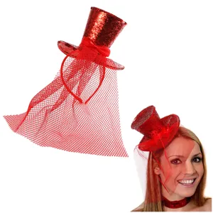 Mini Red Glitter Fascinator Top Hat