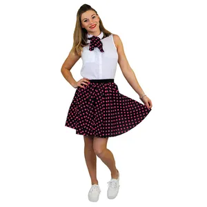 Ladies Short Polka Dot Skirt - Black/Pink