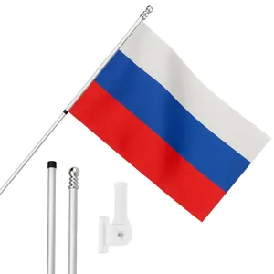 Large 5ft X 3ft Russia Flag with 6ft Pole & Wall Bracket