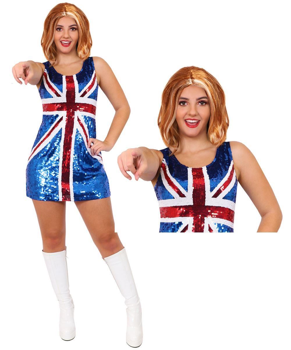 Sequin Union Jack Dress & Ginger Wig