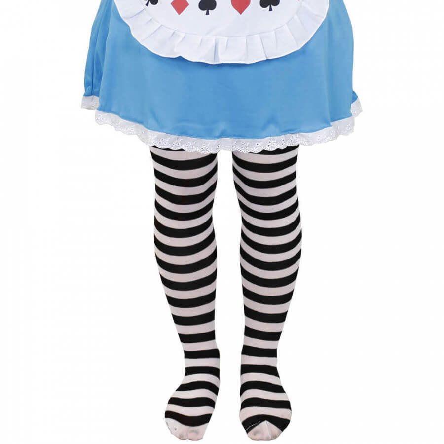 Childs Black and White Striped Tights