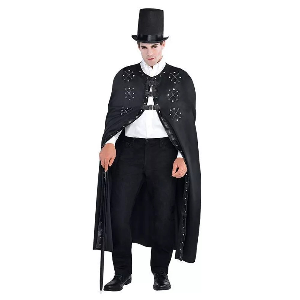 Black Cloak Magician Cape – Unisex Adult Halloween Fancy Dress Costume Accessory