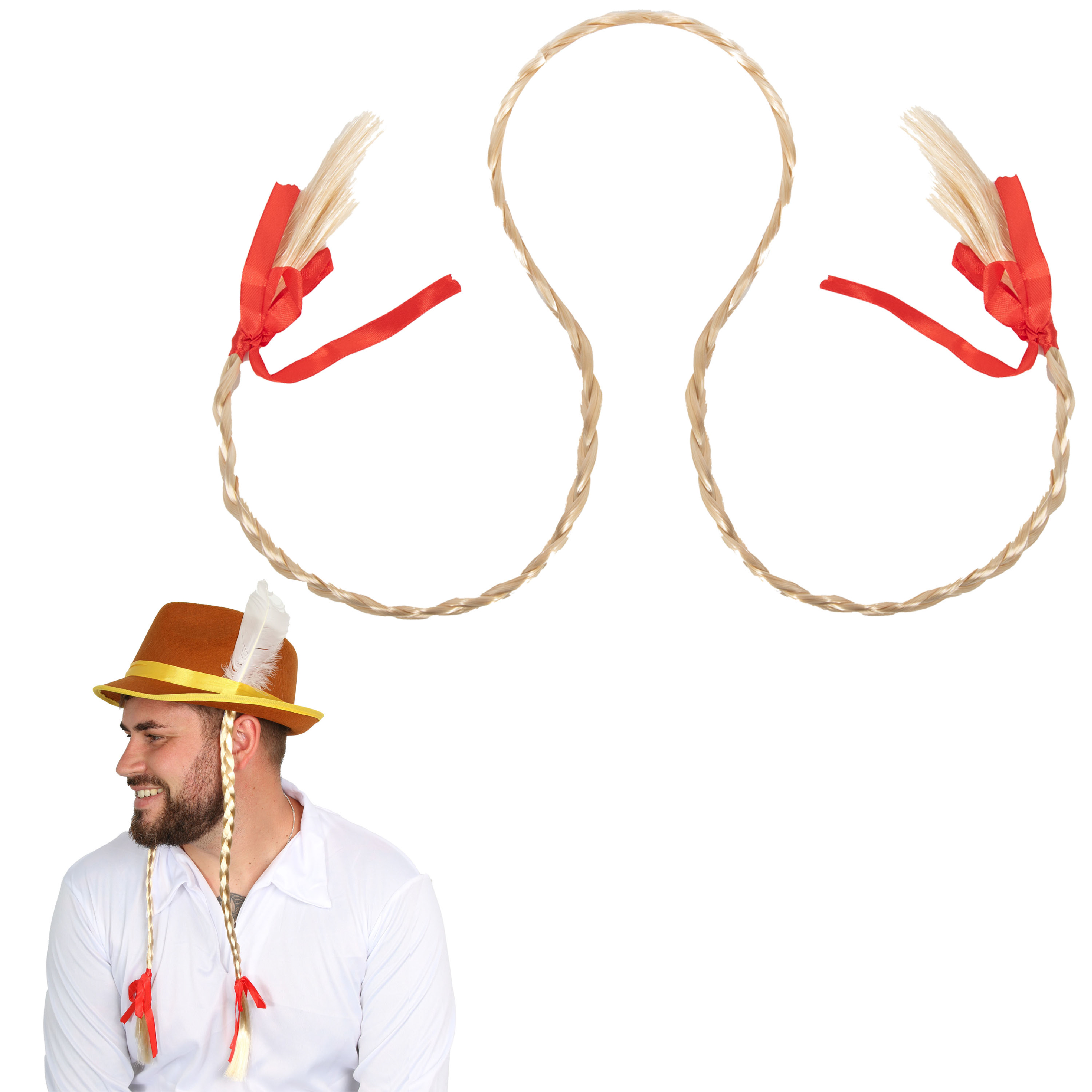 Blonde Plaits with Red Bow