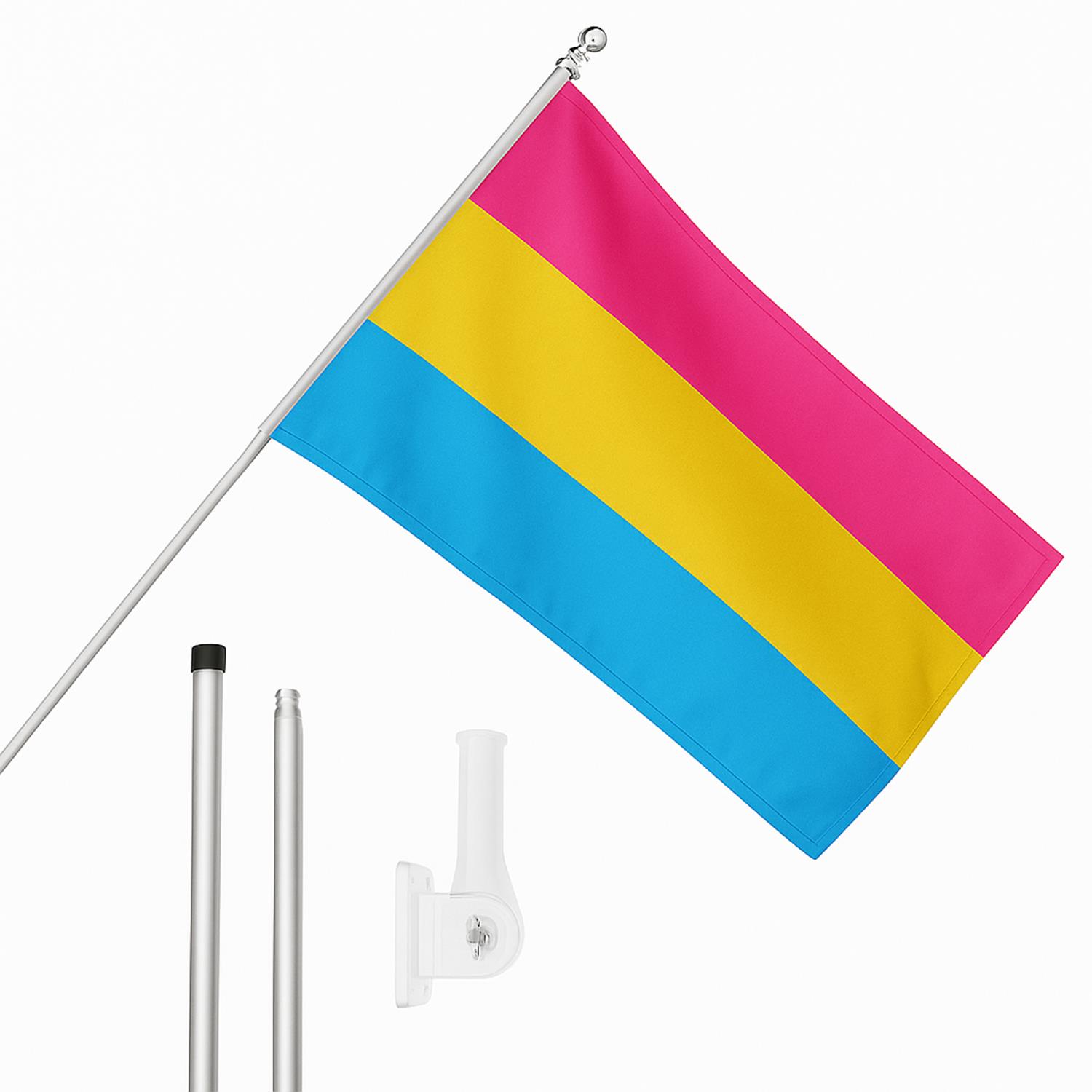 Large 5ft X 3ft Pansexual Flag with 6ft Pole & Wall Bracket