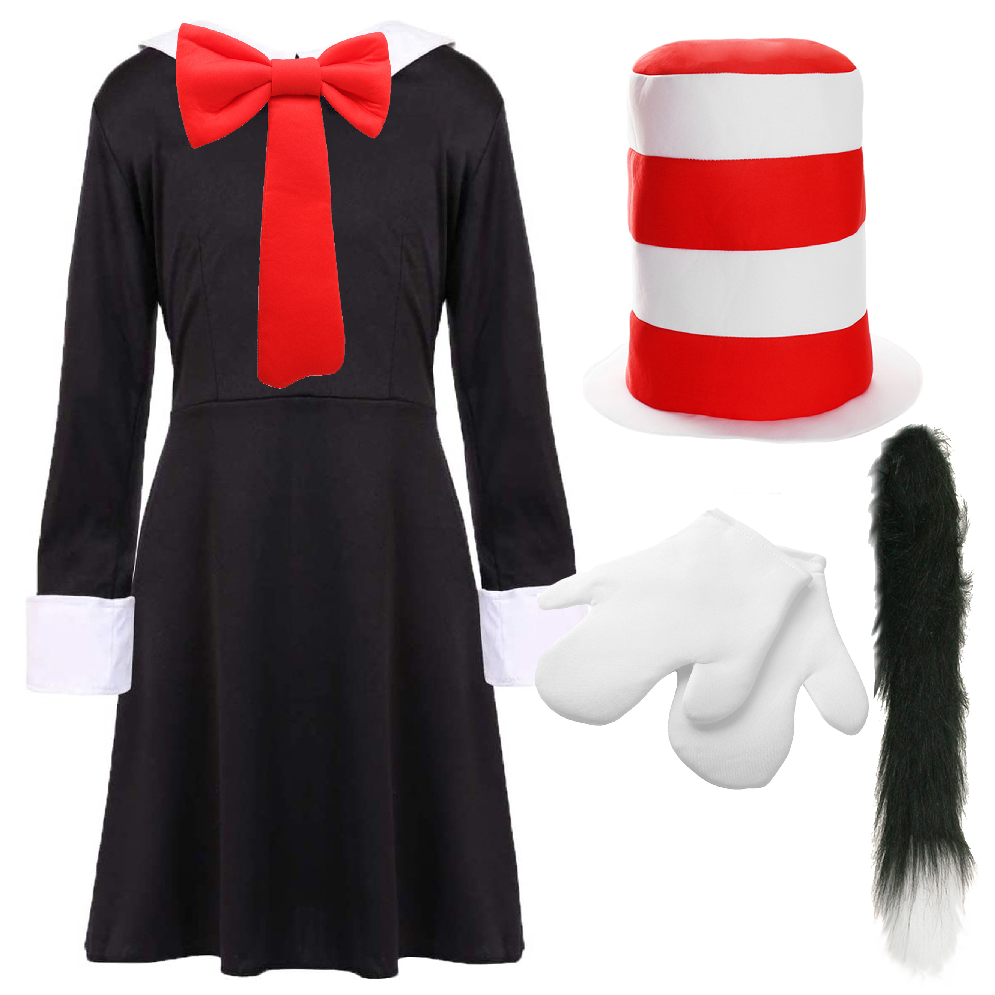 Girls Crazy Cat Costume Set - Hat, Gloves & Tail