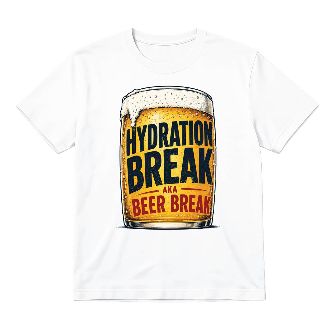 Adults Hydration Break Football T-Shirt | Men's & Women's Funny England Supporter Tee | White "Hydration Break, Beer Break" Beer Graphic Top