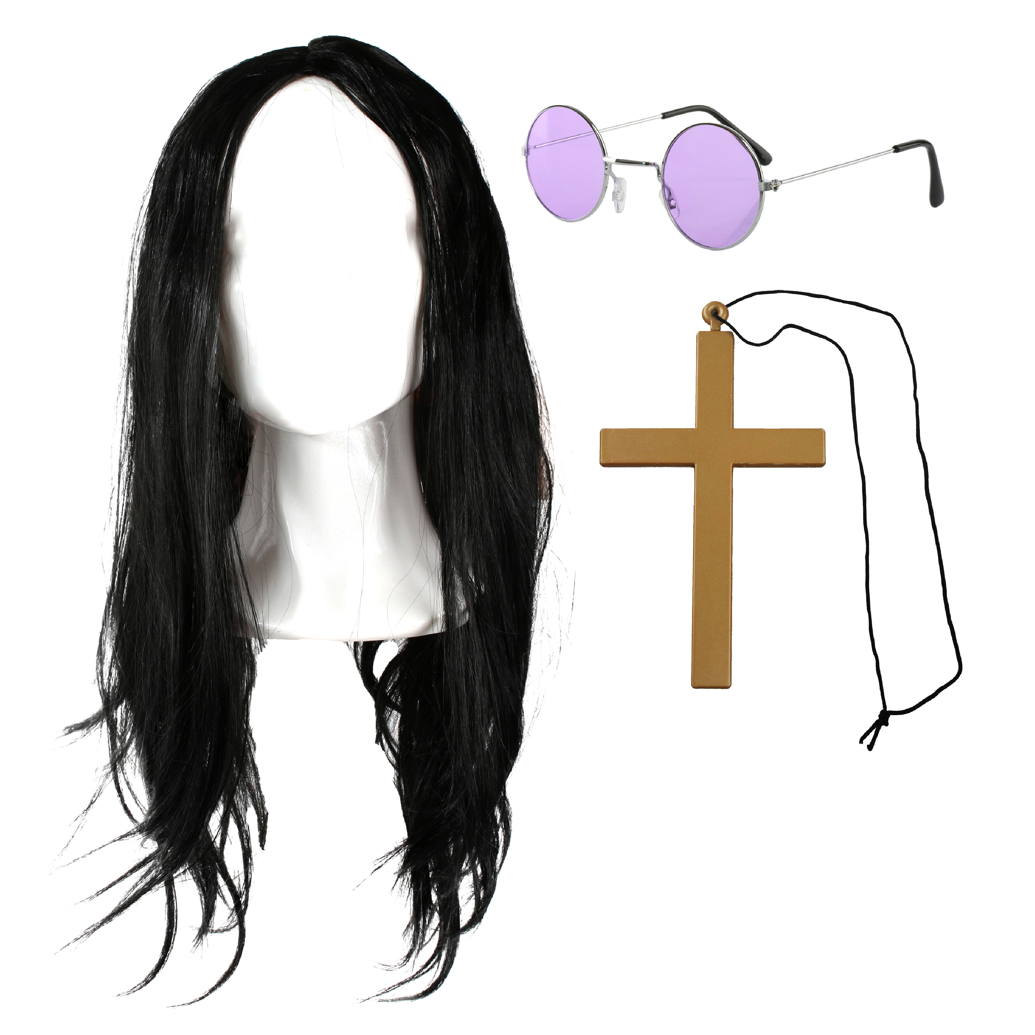 Prince of Darkness Accessory Set | 3 Pcs | Wig, Glasses & Cross Necklace