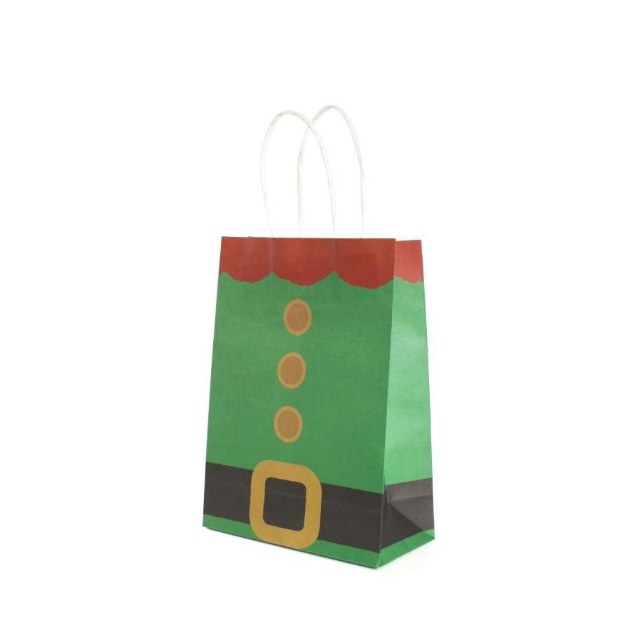 Pack of 6 Christmas Green Elf Paper Bags with Handles | 15 x 21 x 7cm