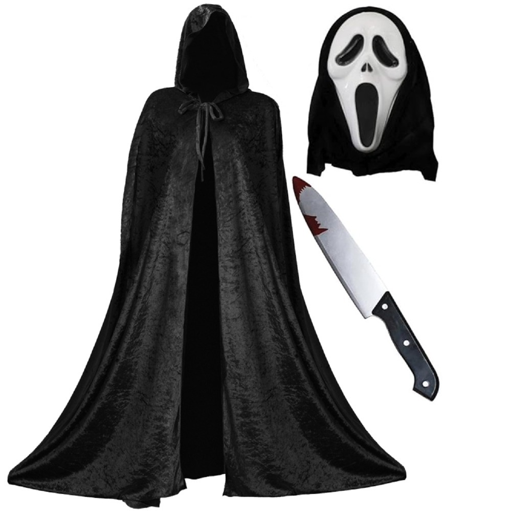 Adults Screamer Costume Set - Cape, Mask & Knife Prop