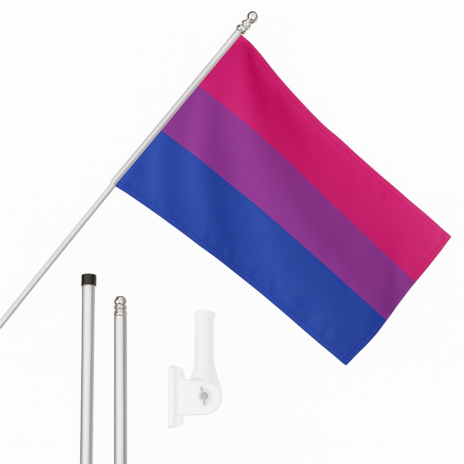 Large 5ft X 3ft Bisexual Flag with 6ft Pole & Wall Bracket