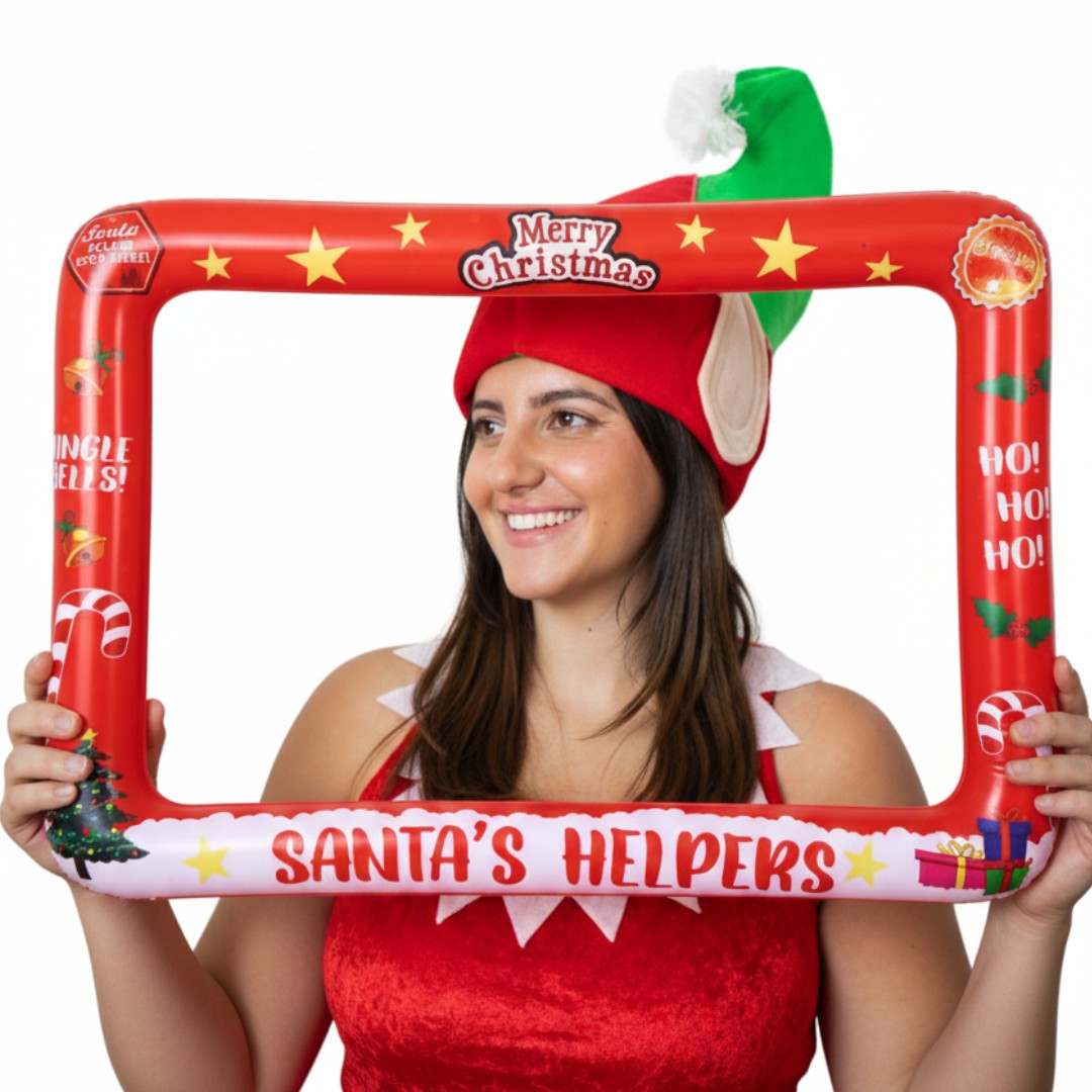 Red Inflatable Christmas Photo Frame & Elf Hat | 80 x 60cm