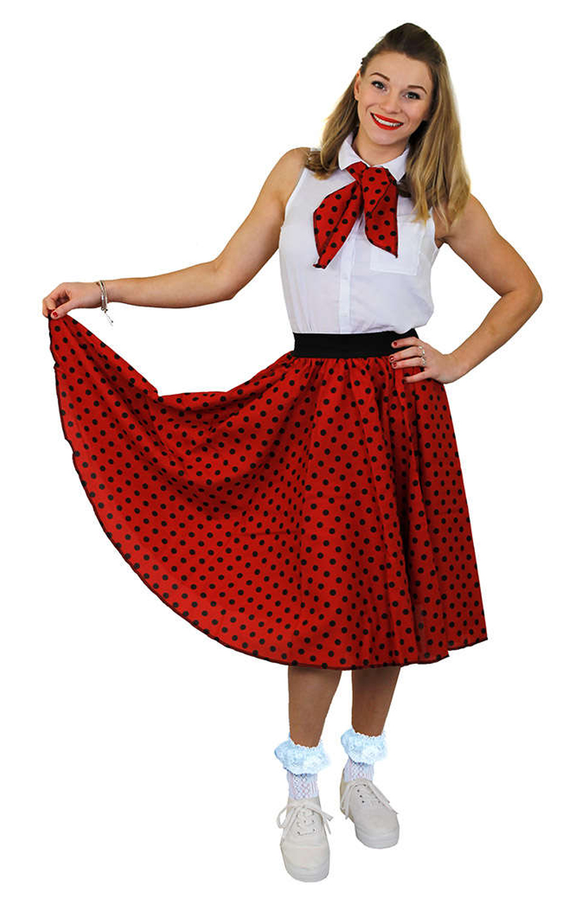 Ladies Long Polka Dot Skirt - Red/Black