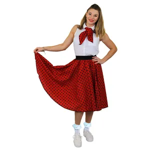 Ladies Long Polka Dot Skirt - Red/Black