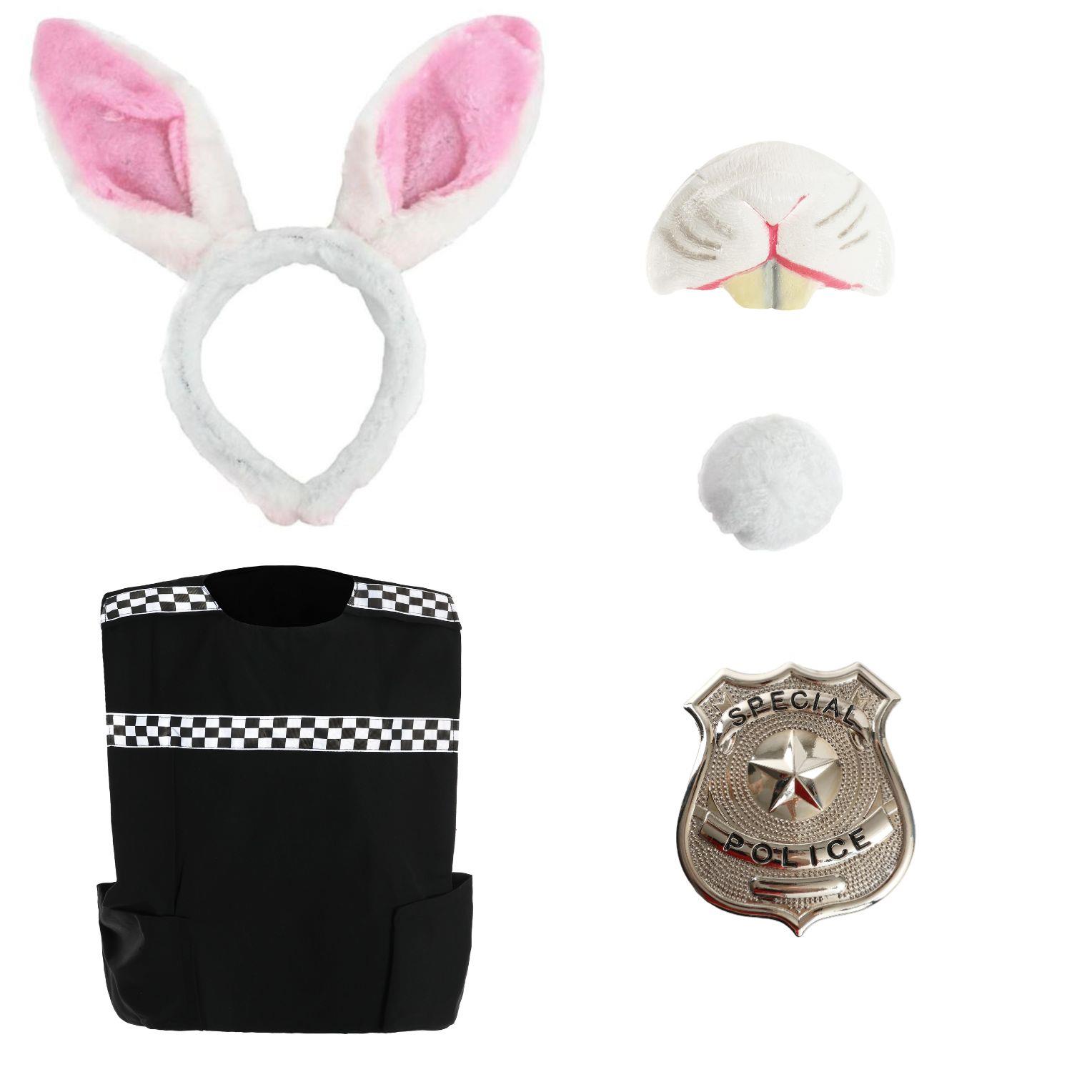 Adults Judy Rabbit Costume | 5 Pcs | Bunny Ears, Tail, Police Vest, Badge & Nose