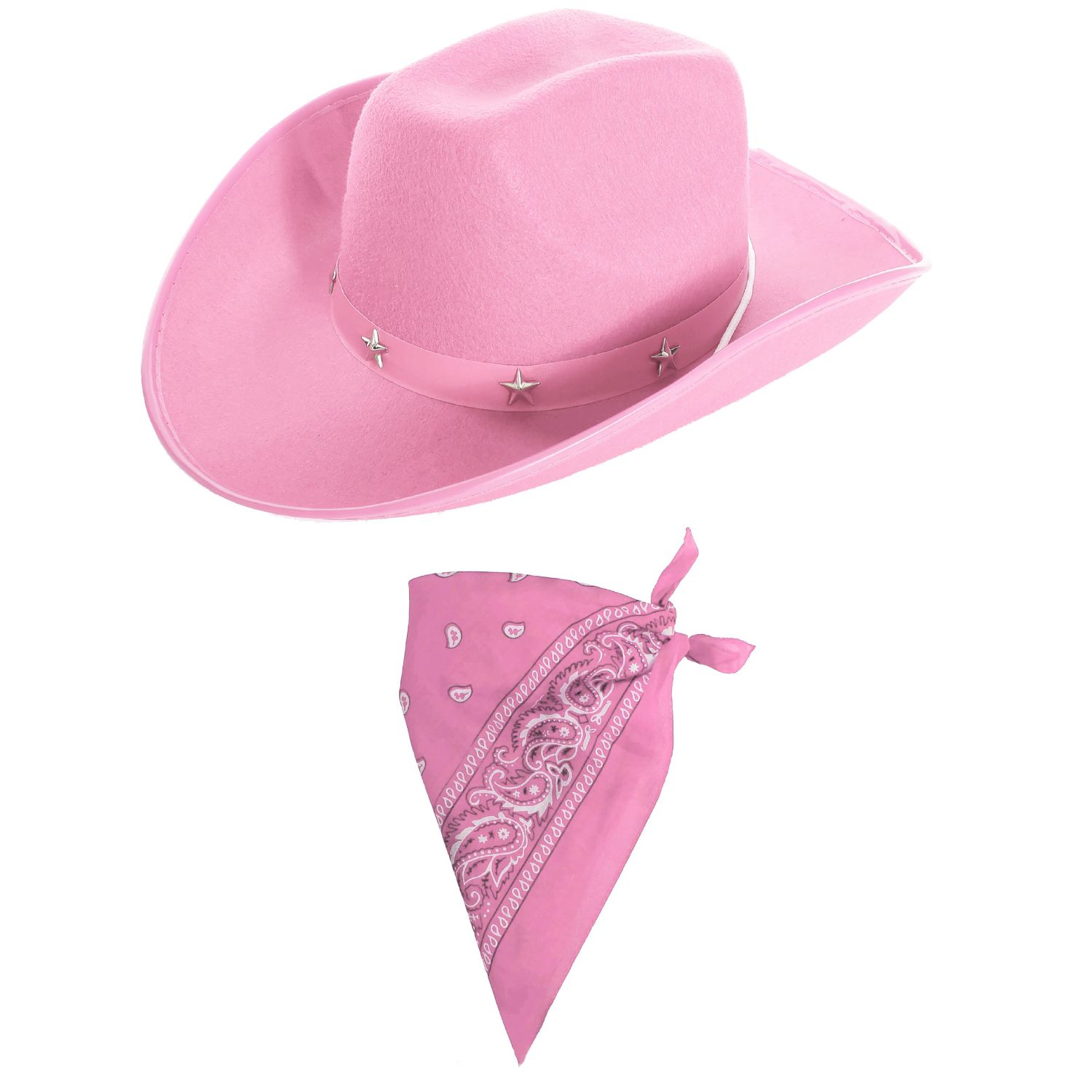 Pink Star Studded Cowboy Hat & Pink Paisley Bandana