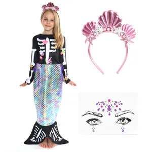 Child's Skeleton Mermaid Costume with Crystal Face Stickers