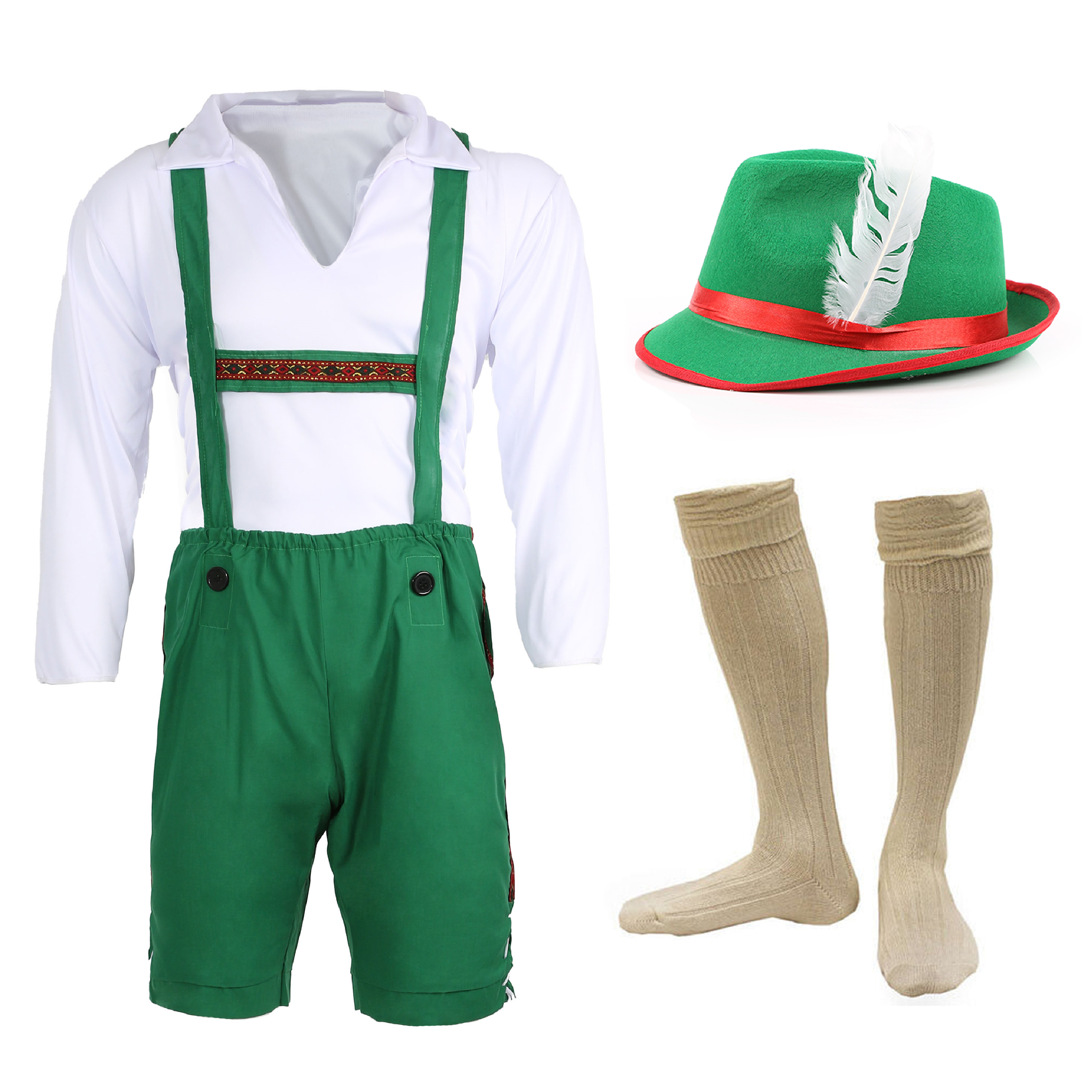 Mens Green Bavarian Costume - Hat & Socks