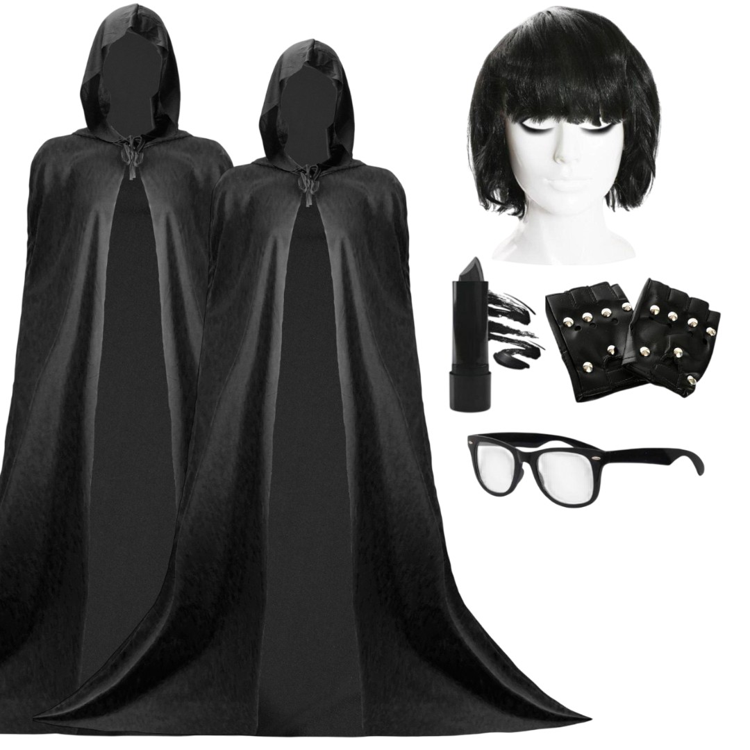 Adults Traitor Claudia & Alan Duo Costume | 6 Pcs | Hooded Cape, Wig, Gloves, Lipstick & Glasses