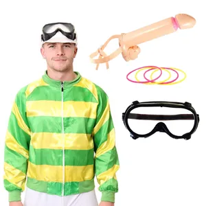 Adults Green & Yellow Knob Jockey Costume with Black Goggles & Novelty Willy Ring Toss Game
