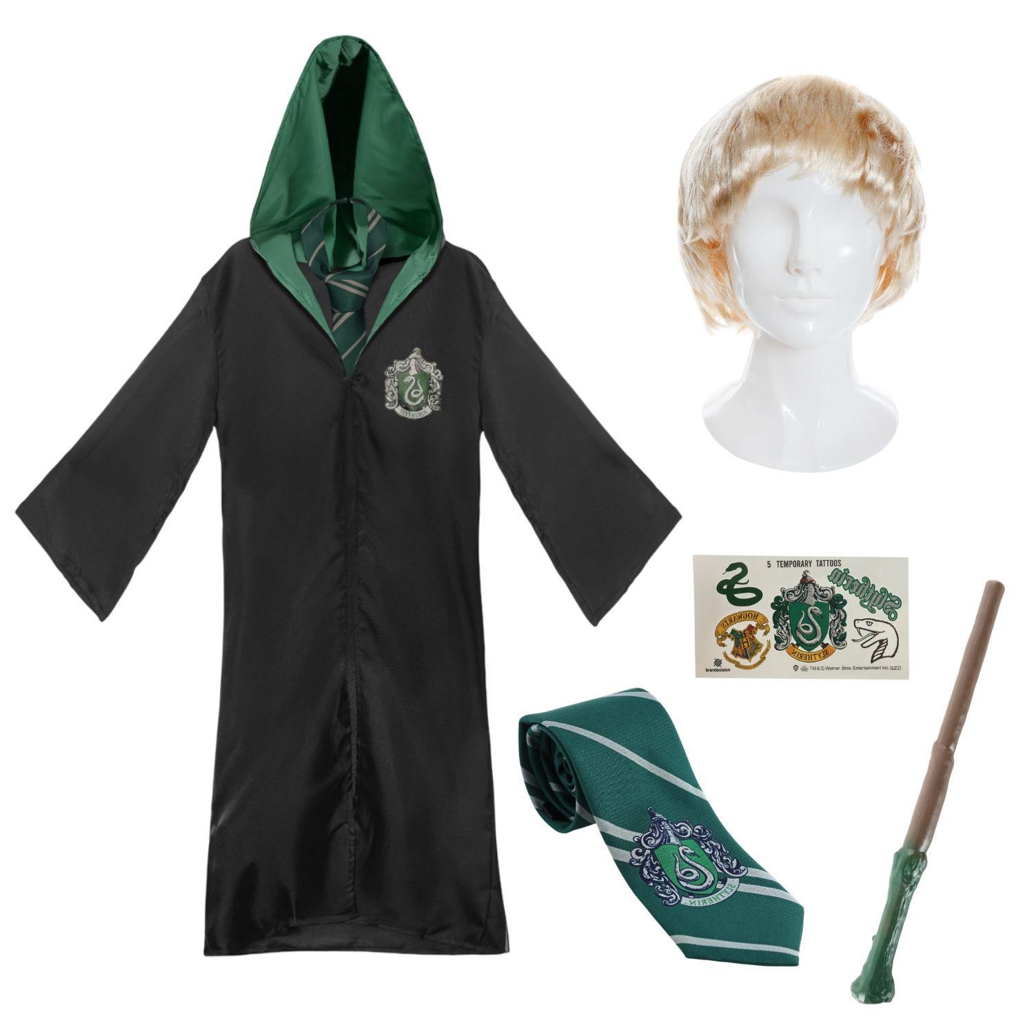 Adults Draco Costume | 5 Pcs | Robe, Tie, Wig, Wand & Tattoos