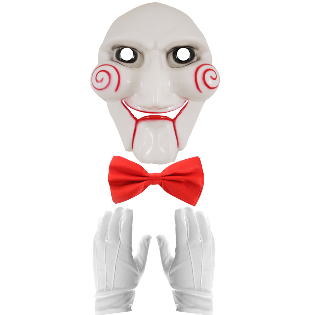 Adults Horror Puppet Accessory Set | 3 Pcs | Mask, White Gloves & Red Bow Tie