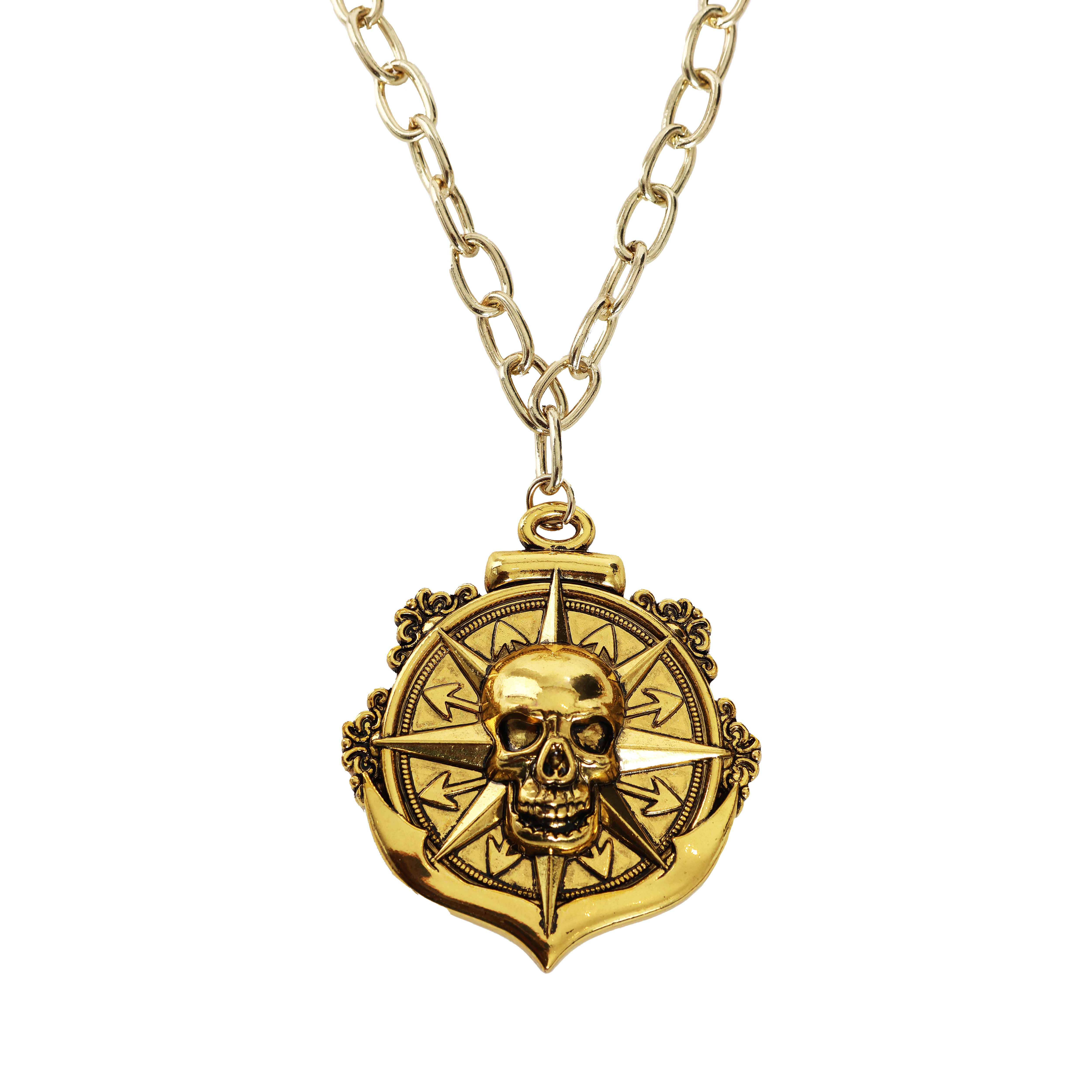 Skull Pirate Medallion Necklace – Buccaneer Fancy Dress Caribbean Costume Accessory
