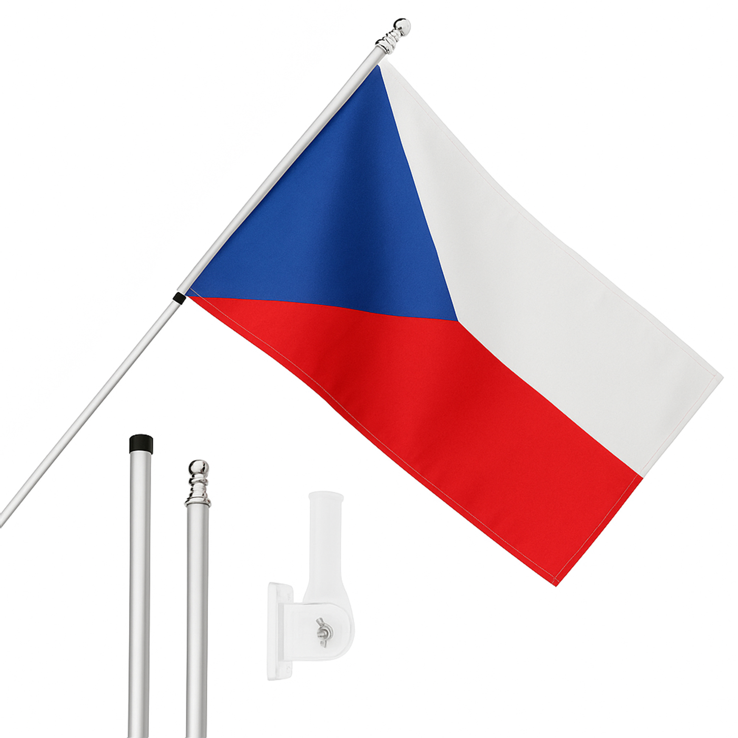 Large 5ft X 3ft Czech Republic Flag with 6ft Pole & Wall Bracket