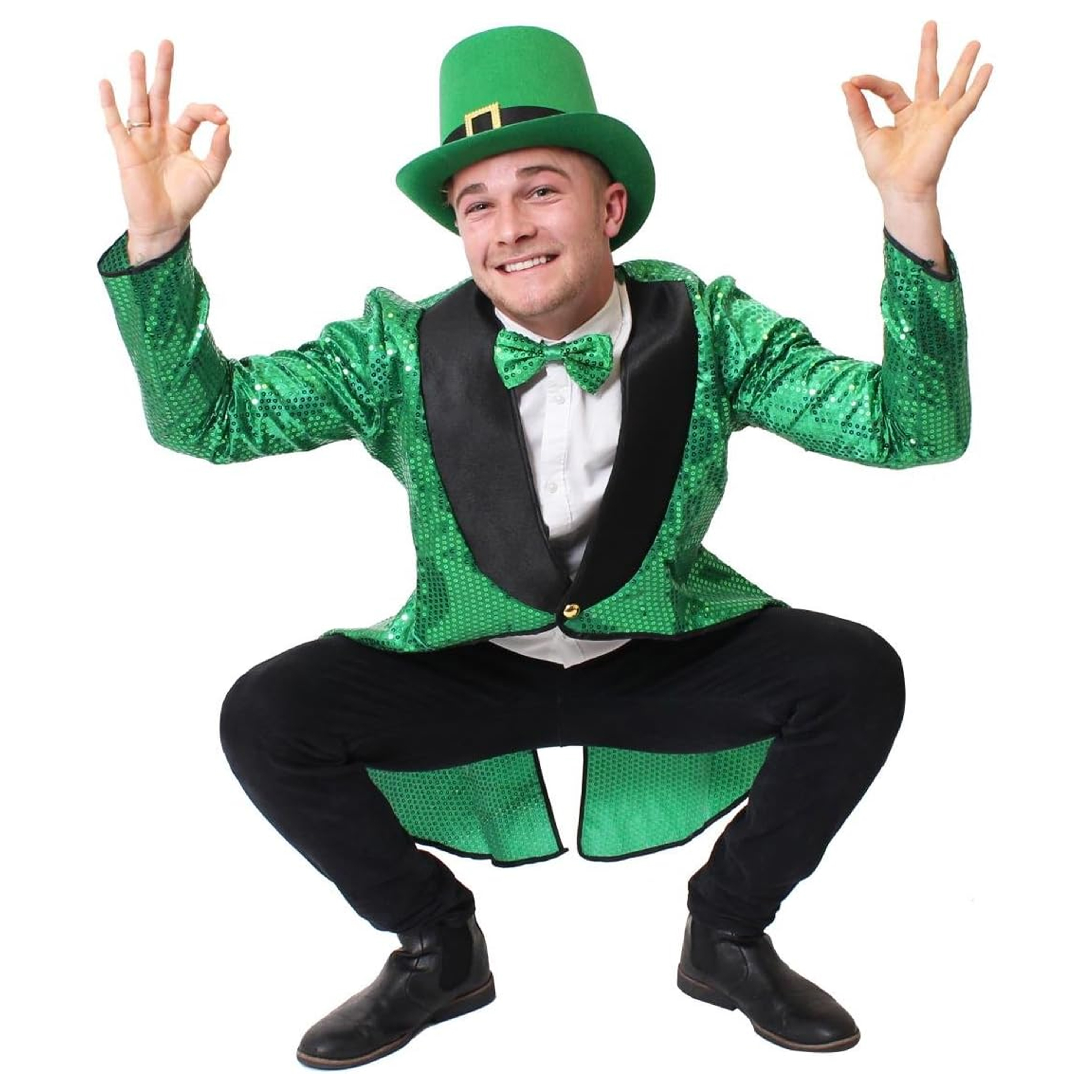 Adults Irish Leprechaun Sequin Costume with Buckle Hat