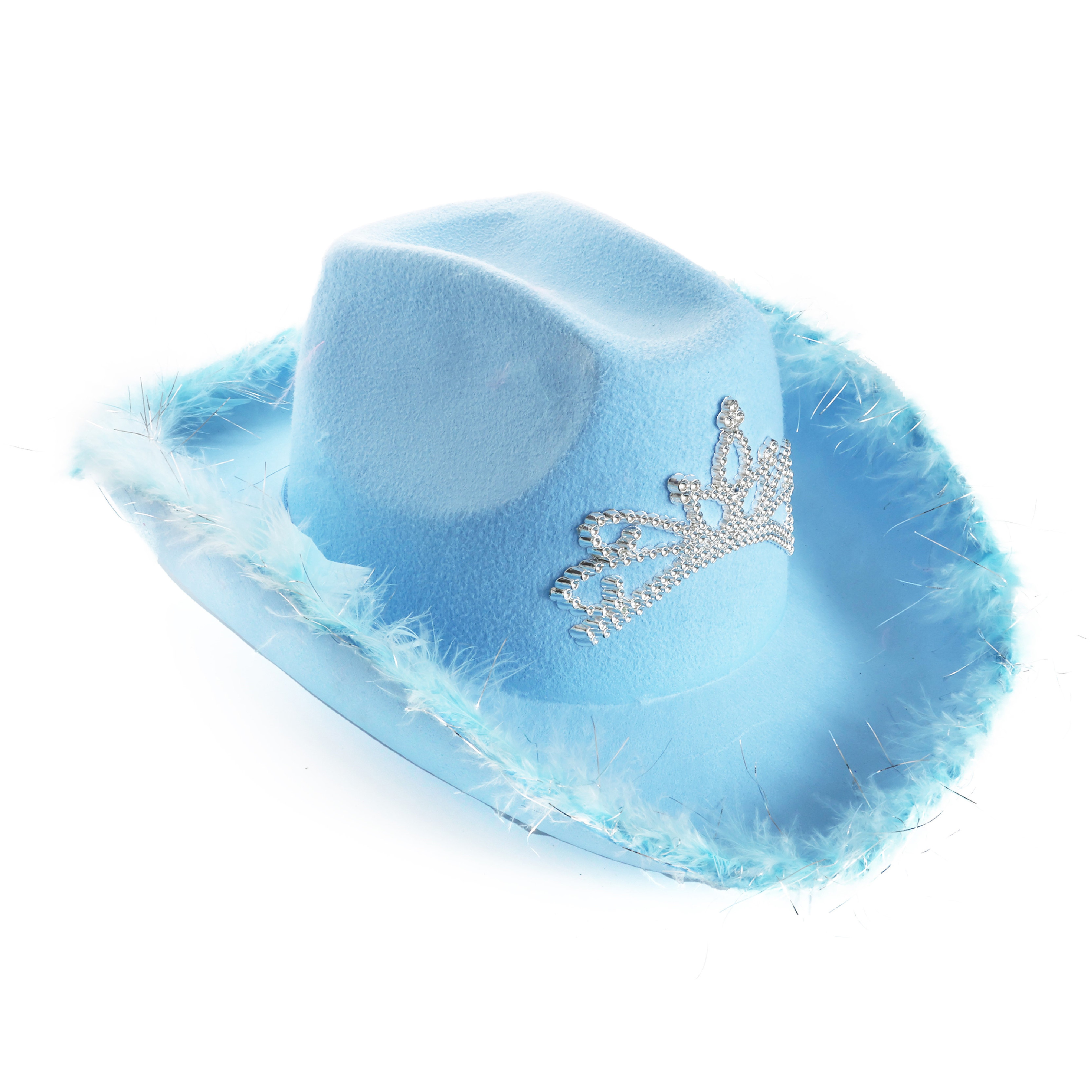 Blue Tiara Cowgirl Hat with Marabou Trim