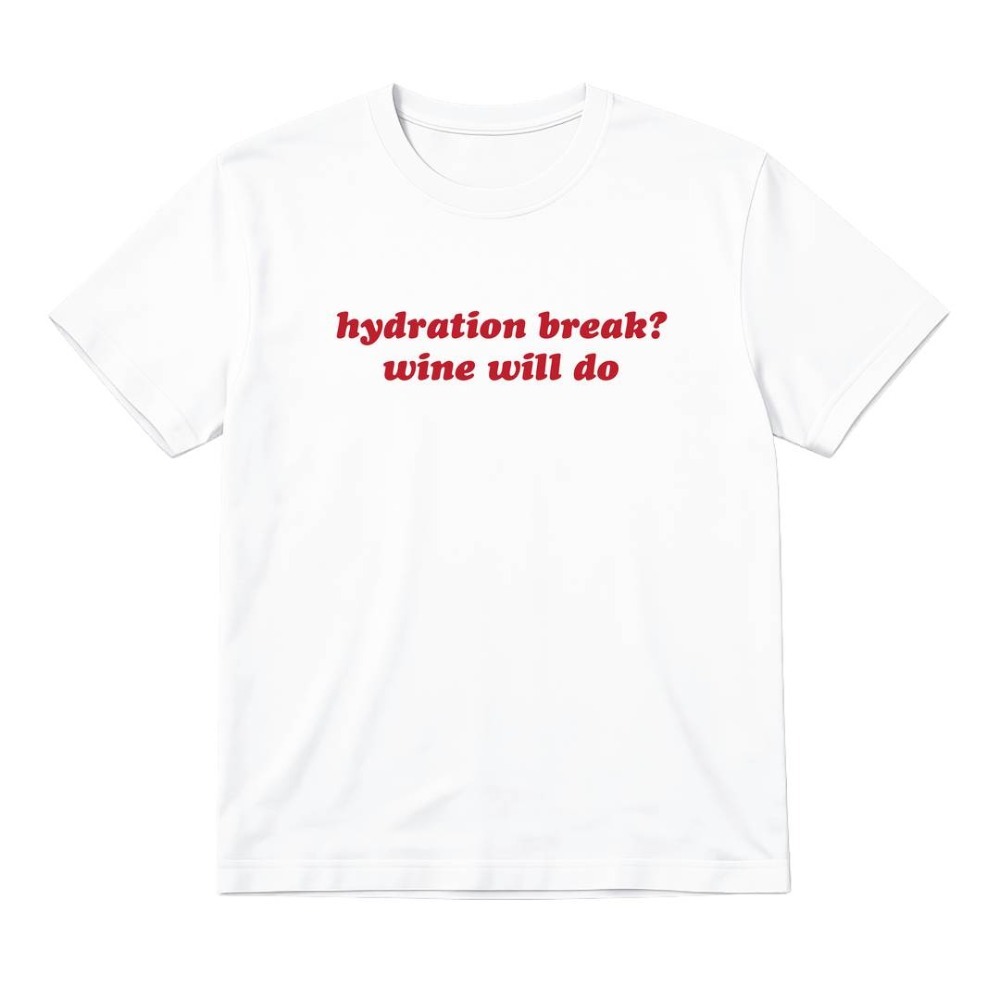 Ladies Hydration Break Football Baby Tee | Women's Funny England Supporter T-Shirt | White "Hydration Break, Wine will do?" Graphic Top