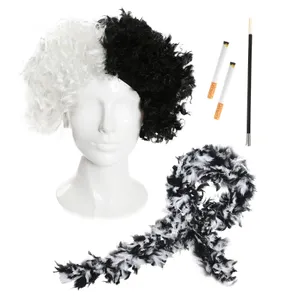 Evil Dog Lady Accessory Set - Crimped Wig, Feather Boa & Fake Cigarettes