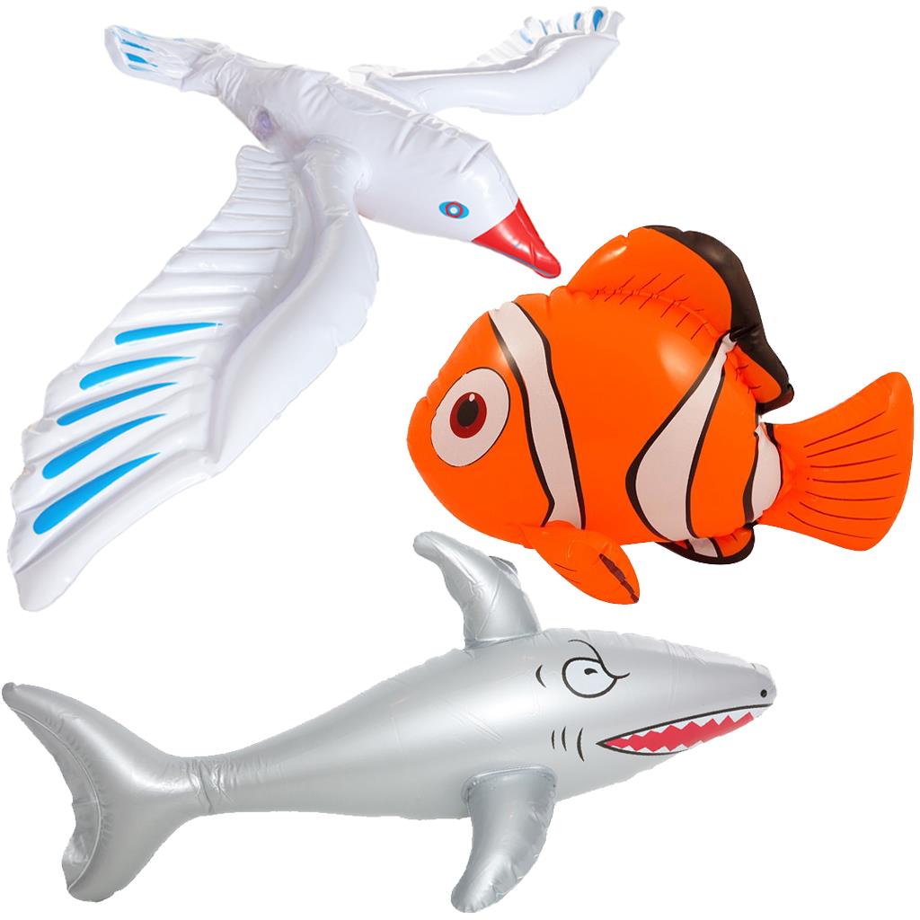 Seaside Inflatable Set |3 Pcs | Seagull, Shark & Clownfish