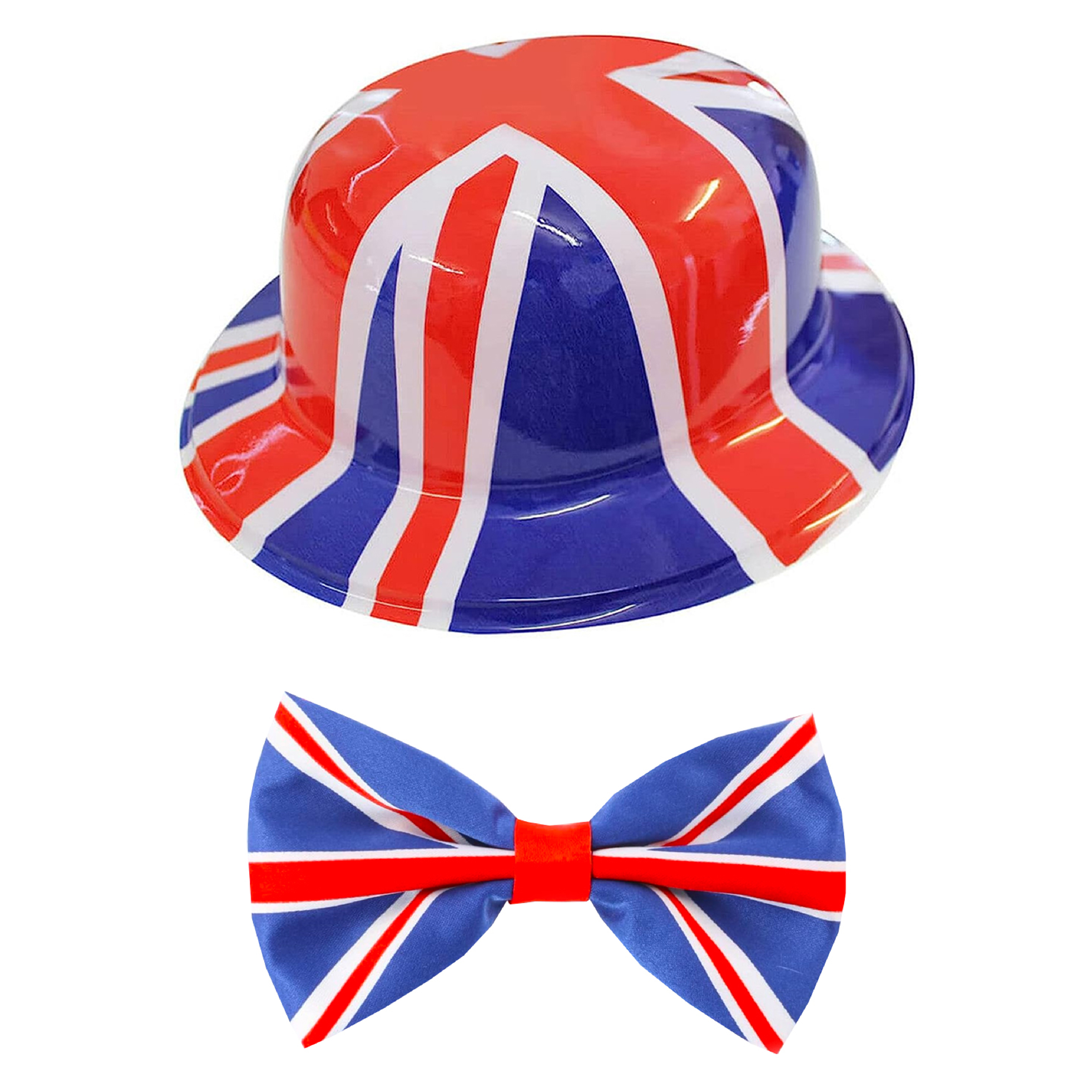 Union Jack Bowler Hat & Bow Tie Set