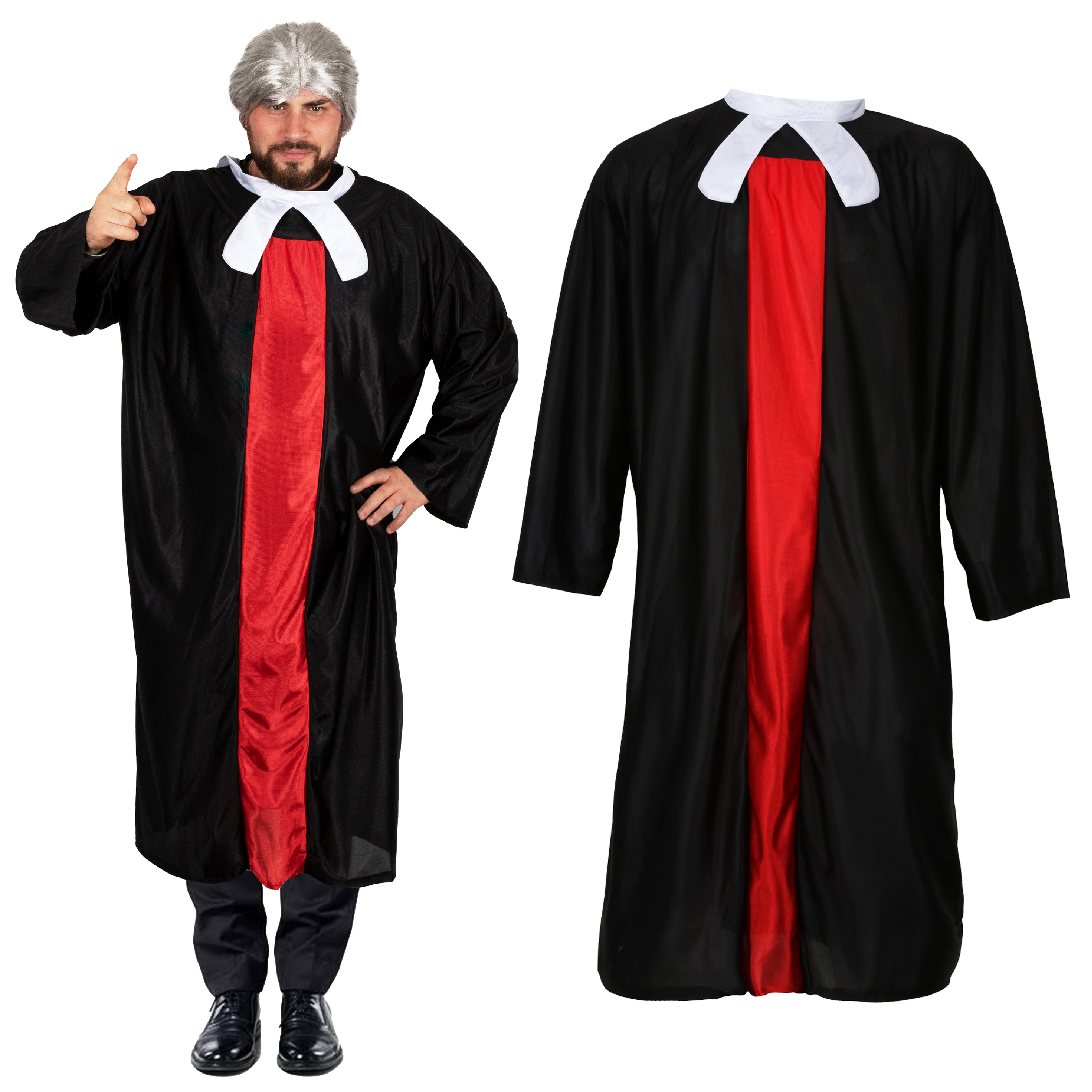 Adults Judge's Robe Costume – Classic Black with Red Panelling for Courtroom Authority