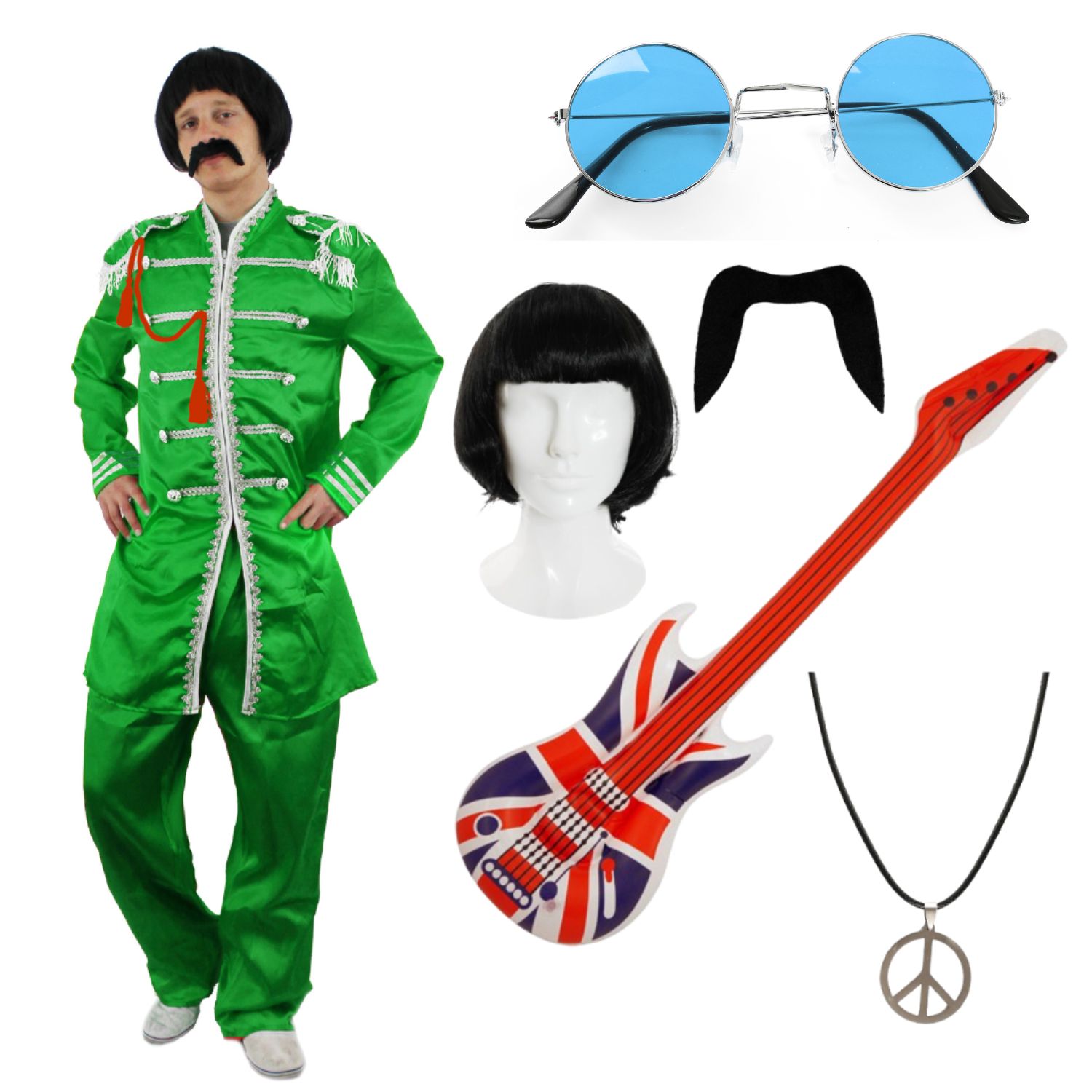 Deluxe Green 1960's Sergeant Pepper Costume with Accessories