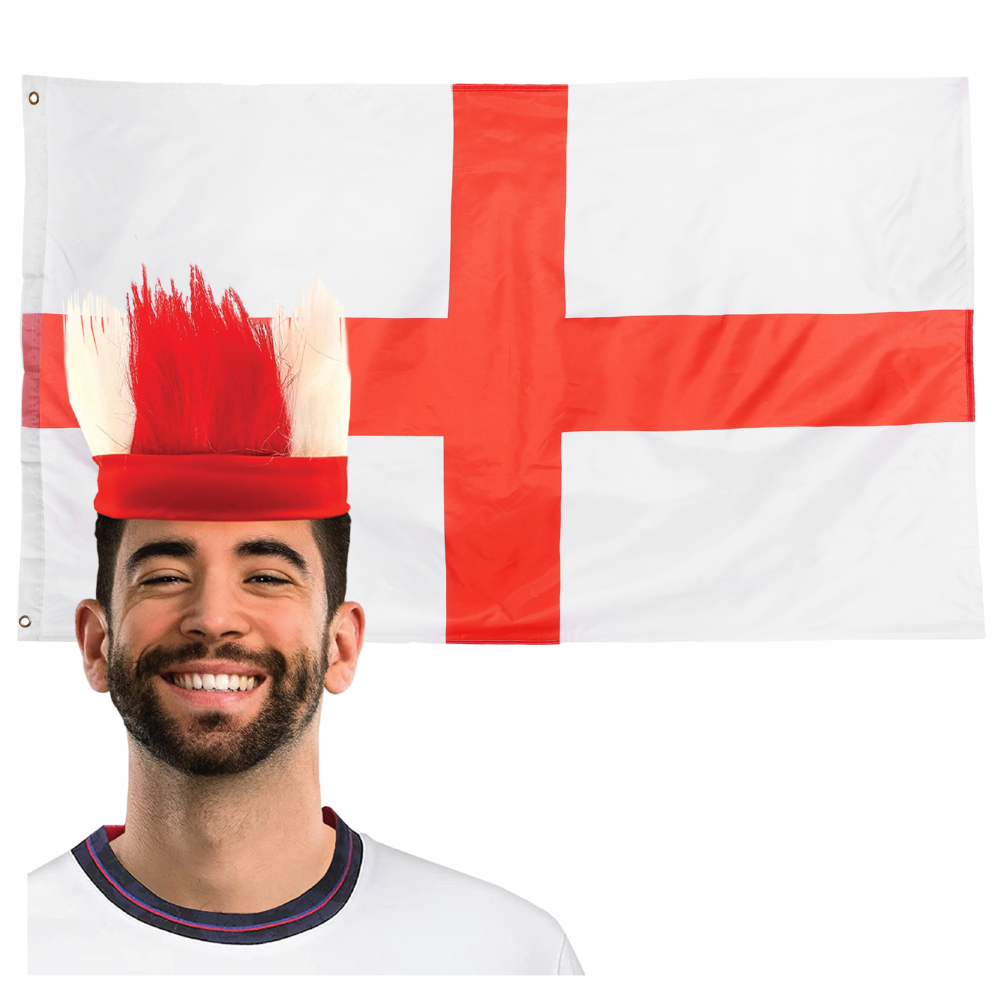 Red & White England Supporters Headband & 5ft x 3ft Flag
