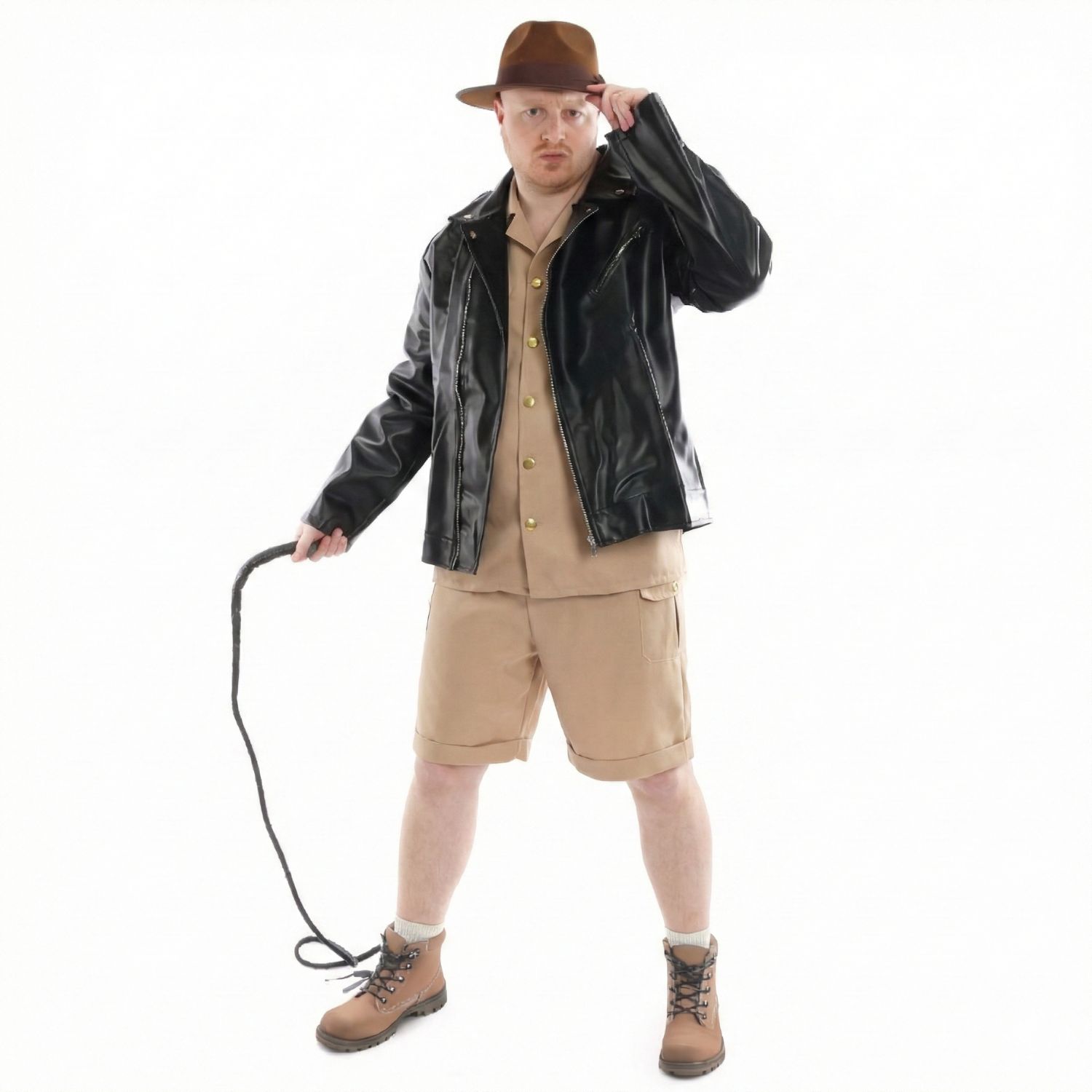 Adults Explorer Costume | 5 Pcs | Top, Jacket, Shorts, Brown Hat & Whip Prop