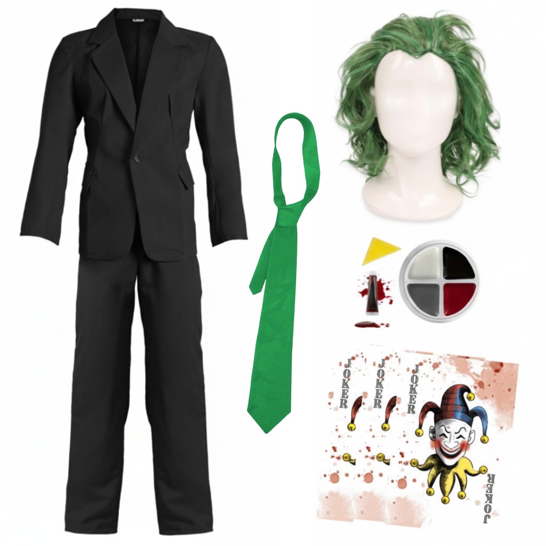 Men's Laughing Man Black Suit Costume with Business Card