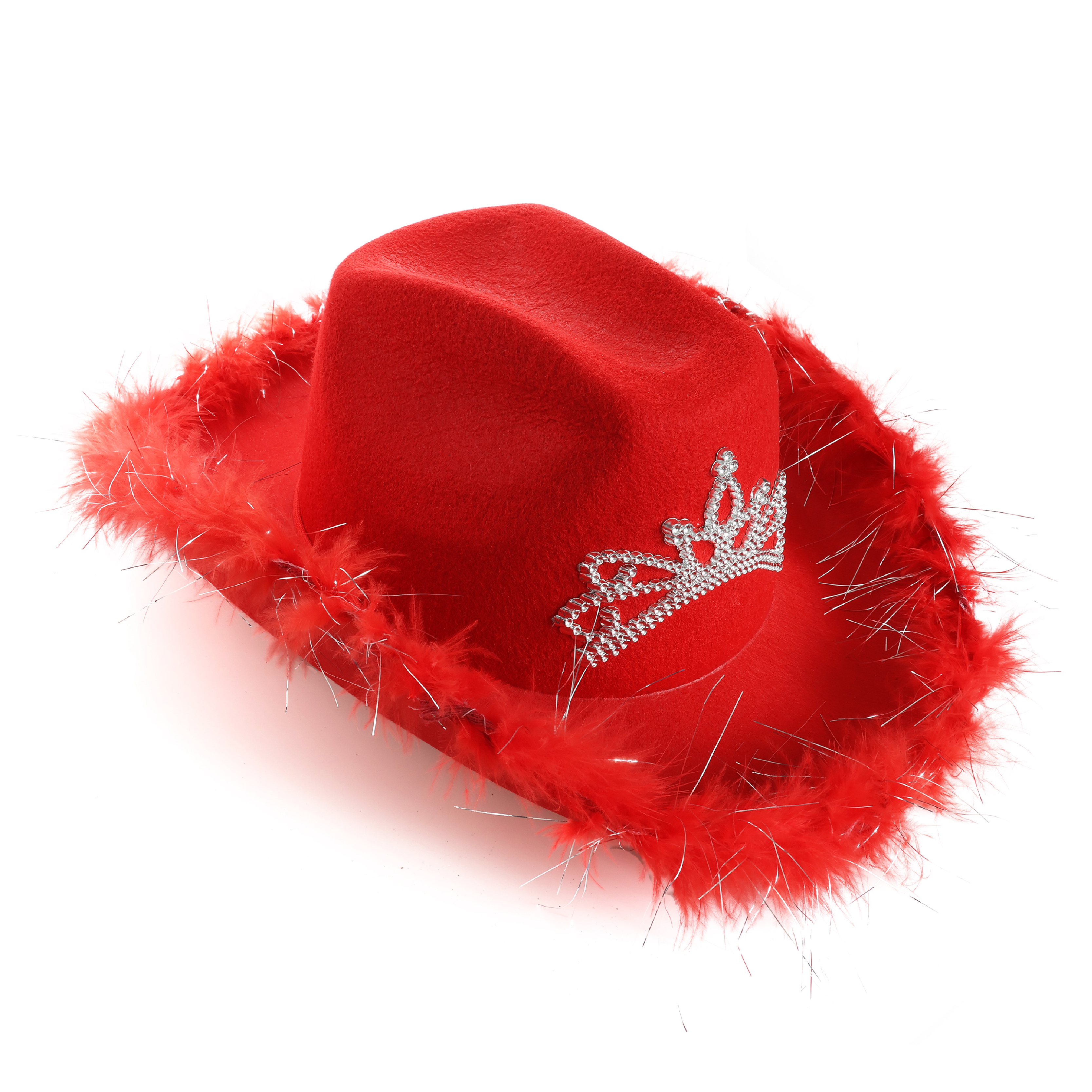 Red Tiara Cowgirl Hat with Marabou Trim