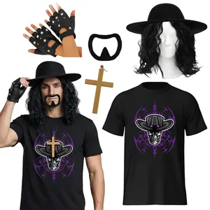 Adults 90's Wrestler Costume | 6 Pcs | T-Shirt, Hat, Wig, Goatee, Necklace & Gloves