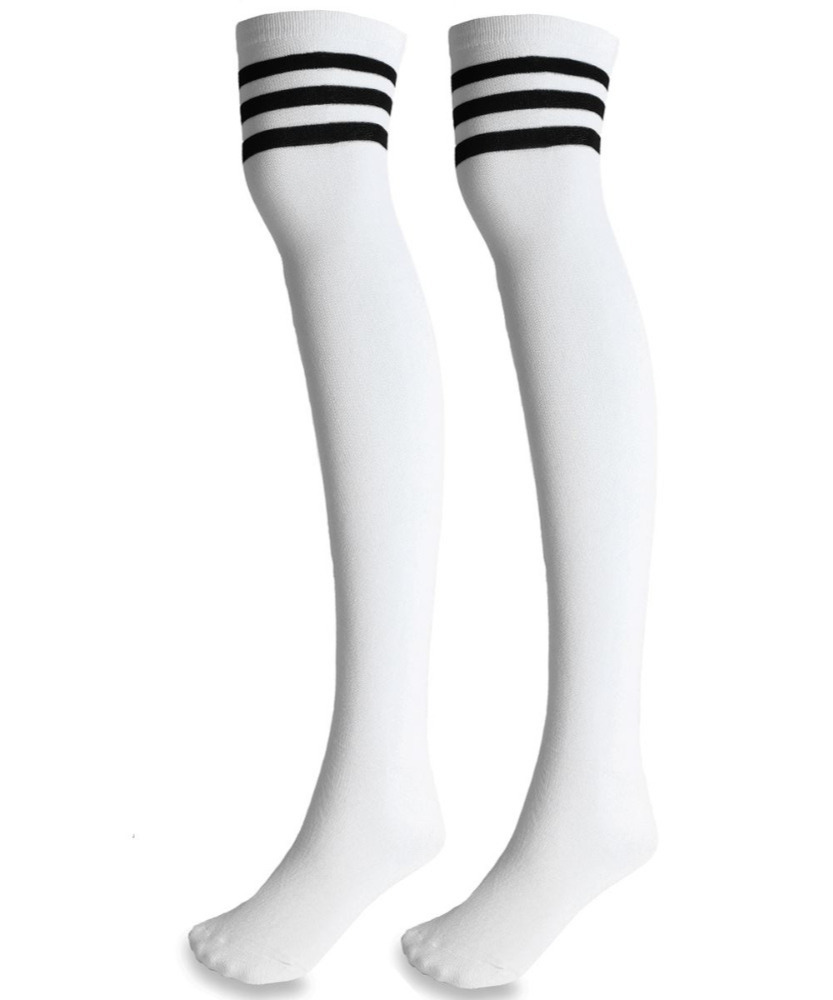 White Long Sport Socks with Black Stripes