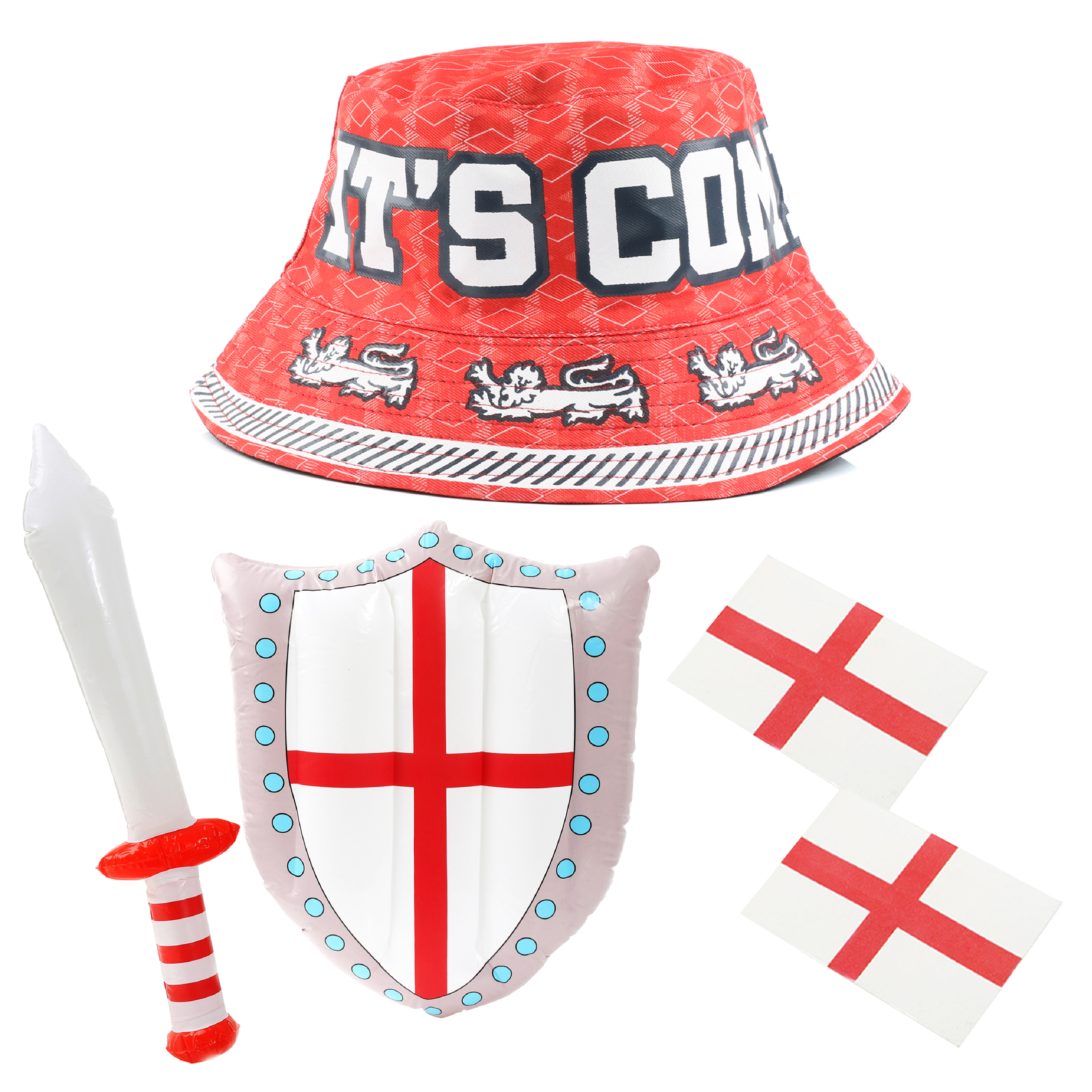 England Supporters Set - Bucket Hat, Inflatable & 2X Tattoos
