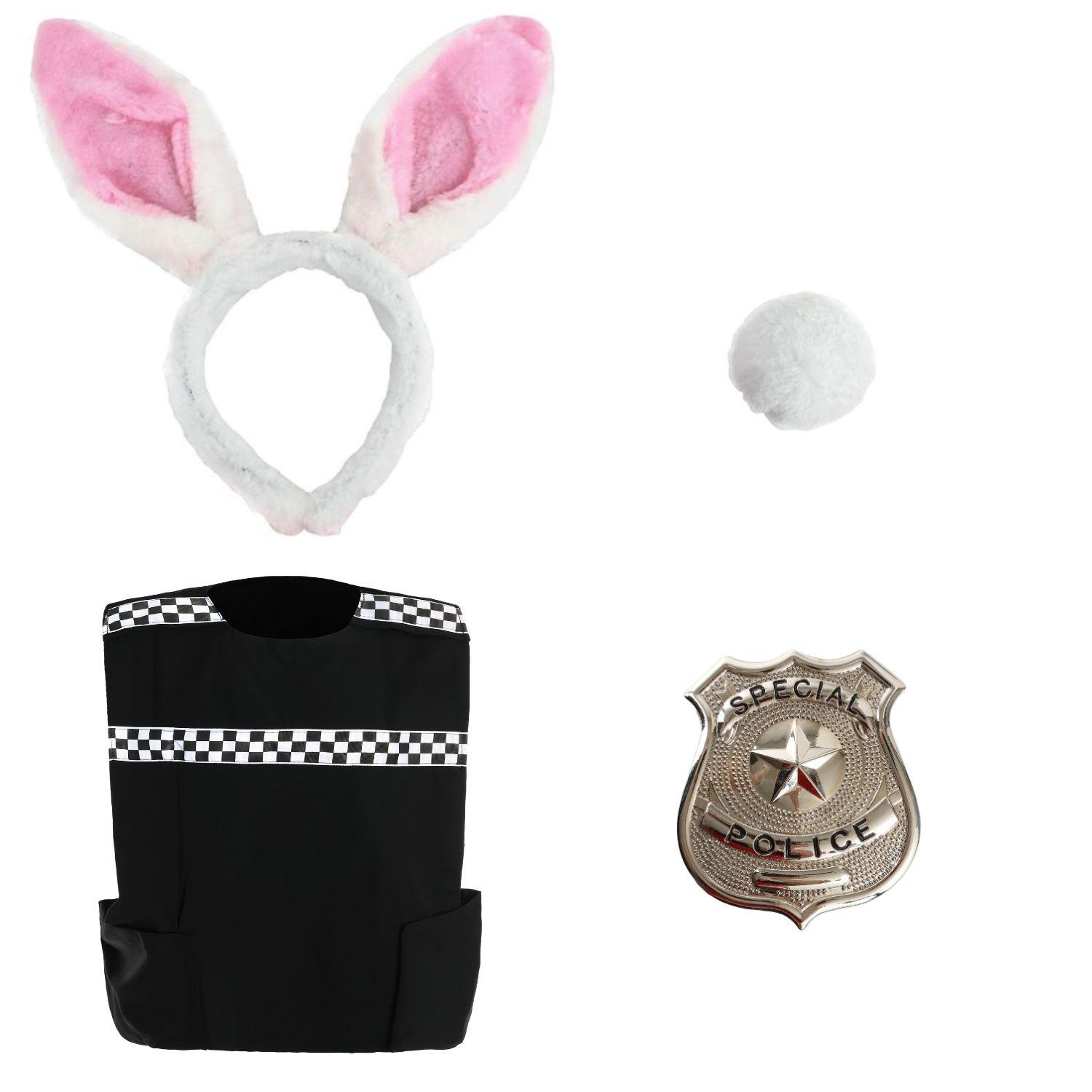 Adults Judy Rabbit Costume | 4 Pcs | Bunny Ears, Tail, Police Vest & Badge